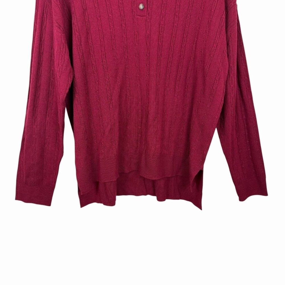 Violets & Roses Pullover Henley Sweater Tunic Top Large Dark Rumba Red Collared - Picture 5 of 10